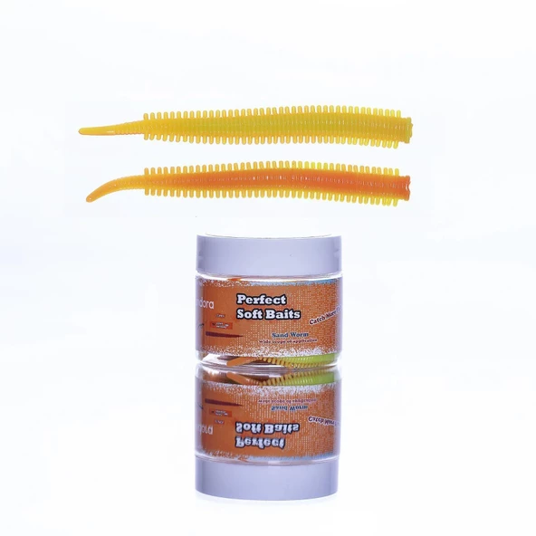 Pandora Perfect Soft Baits Sandworm 7cm Kavanozlu LRF Silikonu  Lemon and Orange ürün görseli 1