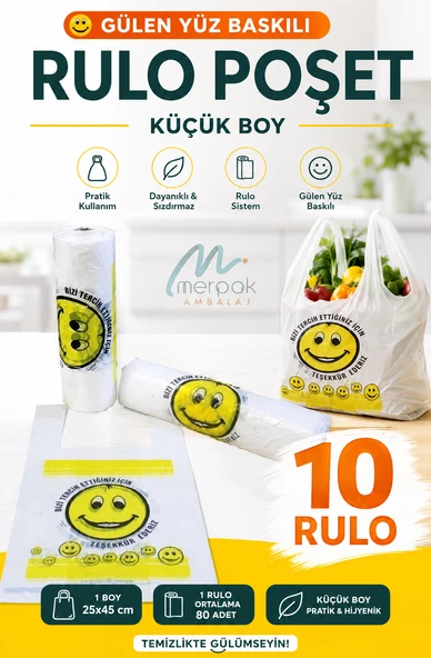 Gülenyüz Baskılı Rulo Poşet Küçük Boy 10 Rulo Hışır Atlet Poşet Market Manav Poşeti ürün görseli 1