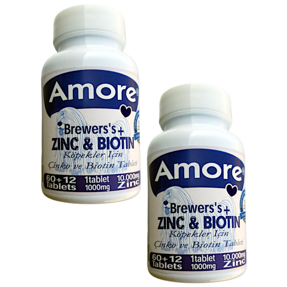 Amore Köpek Brewers 2 x 72li Çinko Biotin Tablet Tüy Döküm XL Zinc Biotin Large Tabs ürün görseli 1
