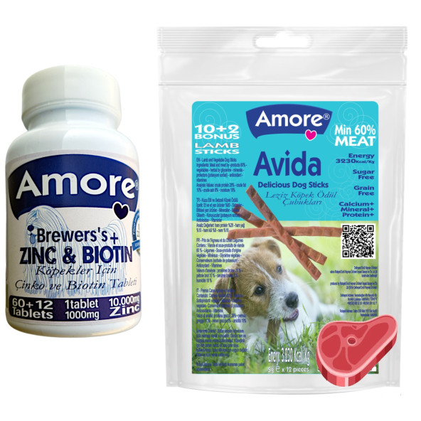 Amore Köpek Brewers 72li Çinko Biotin Tüy Döküm Tableti, Avida 12li Dog Sticks ürün görseli 1