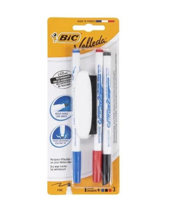 Bic Velleda Çocuk Tahta Kalemi 3 lü Beyaz Tahta Silgili ürün görseli 1