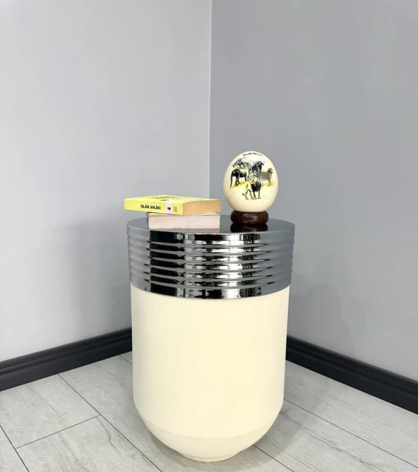 ELEGANT Dekoratif Krom Darbuka Krem Sehpa 60cm ELGNT60KRMSEHB ürün görseli 1