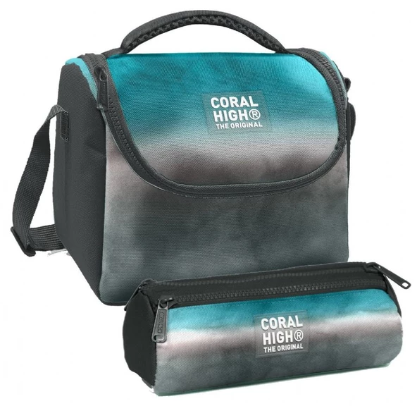 Coral High Turkuaz Gri Batik Desenli Erkek Çocuk Isı Yalıtımlı Beslenme Çantası ve Kalemlik Seti ürün görseli 1