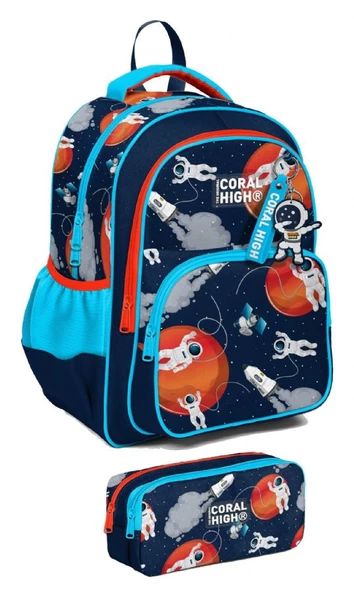 Coral High İlkokul Sırt Çantası ve Kalemlik Seti - Erkek Çocuk - Lacivert Mavi Astronot ürün görseli 1