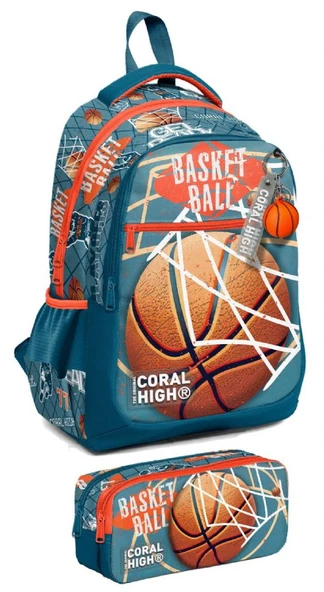 Coral High İlkokul Sırt Çantası ve Kalemlik Seti - Erkek Çocuk - Nefti Turuncu Basketbol ürün görseli 1
