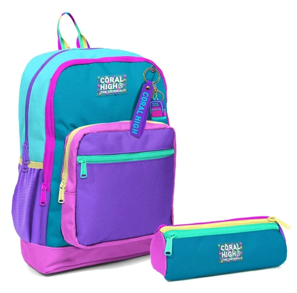 Coral High İlkokul Sırt Çantası ve Kalemlik Seti - Pembe Pastel Renkli - Kız Çocuk ürün görseli 1