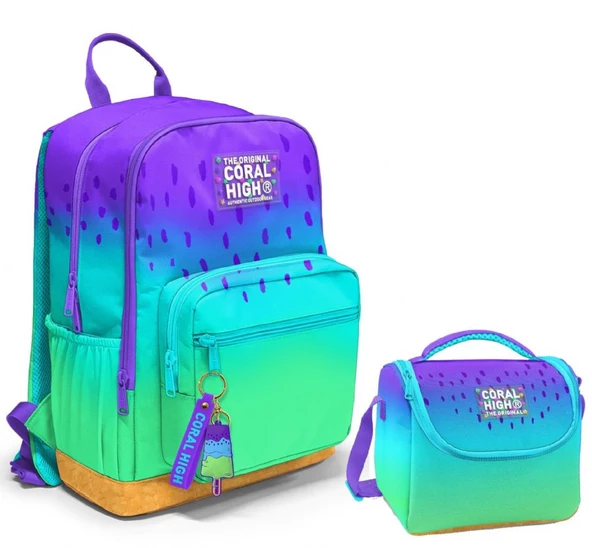 Coral High Dört Bölmeli Ortaokul Çantası ve Beslenme Çantası Seti - Mor Lila Renk Geçişli - Kız Çocuk ürün görseli 1