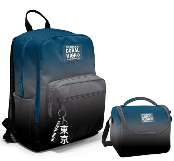 Coral High Dört Bölmeli Ortaokul Çantası ve Beslenme Çantası Seti - Nefti Gri - Erkek Çocuk ürün görseli 1