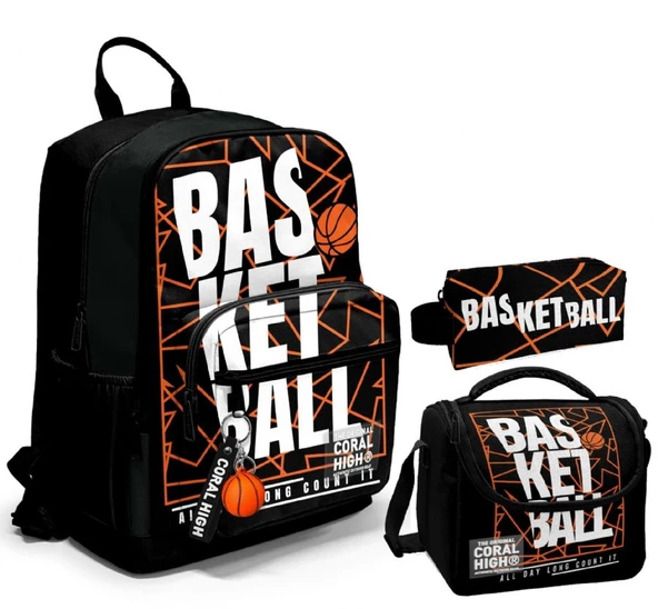 Coral High Üçlü İlk ve Ortaokul Okul Çanta Seti - Siyah Basketbol - Erkek Çocuk ürün görseli 1