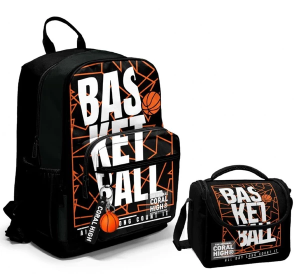 Coral High Dört Bölmeli Ortaokul Çantası ve Beslenme Çantası Seti - Siyah Basketbol - Erkek Çocuk ürün görseli 1