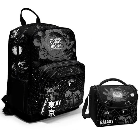 Coral High Dört Bölmeli Ortaokul Çantası ve Beslenme Çantası Seti - Siyah Galaxy - Erkek Çocuk ürün görseli 1