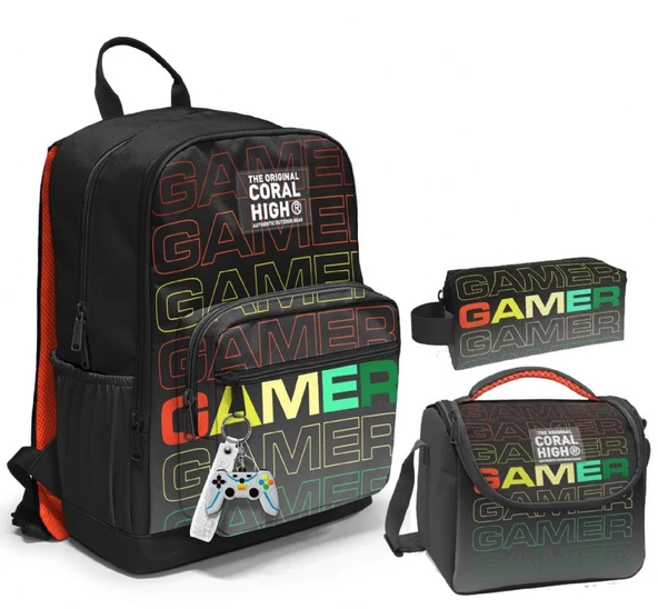 Coral High Üçlü İlk ve Ortaokul Okul Çanta Seti - Siyah Gri Gamer - Erkek Çocuk ürün görseli 1