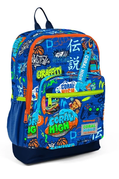 Coral High Dört Bölmeli Saks Grafiti Desenli İlkokul Sırt Çantası - Erkek Çocuk ürün görseli 1