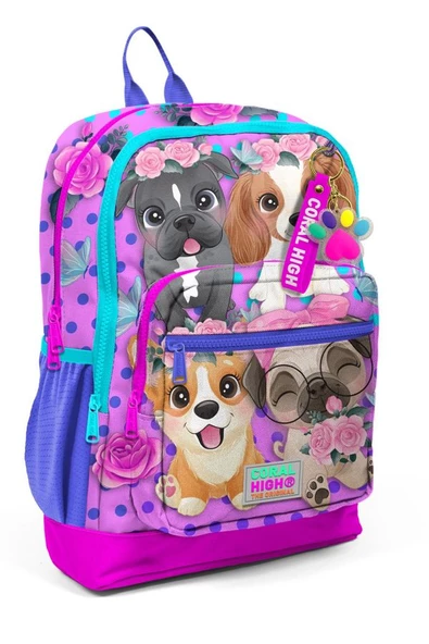 Coral High Dört Bölmeli Pembe Köpek Desenli İlkokul Sırt Çantası - Kız Çocuk ürün görseli 1