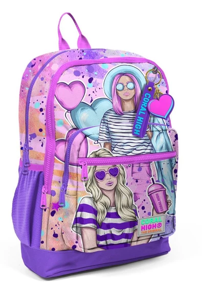Coral High Dört Bölmeli Pembe Mor Fashion Girl Desenli İlkokul Sırt Çantası - Kız Çocuk ürün görseli 1