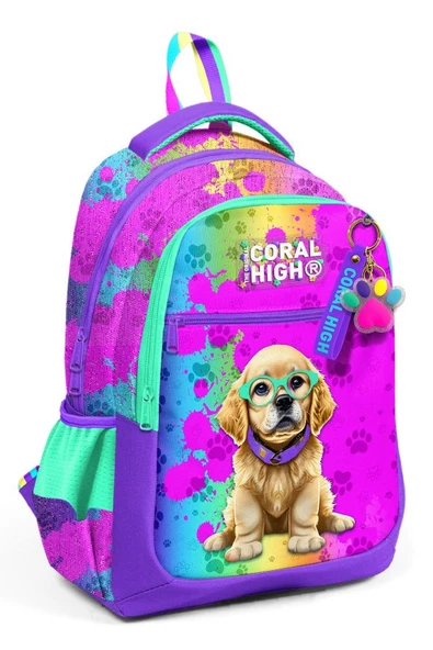 Coral High Mor Pembe Köpek Desenli Kız Çocuk İlkokul Çantası ve Günlük Sırt Çantası ürün görseli 1