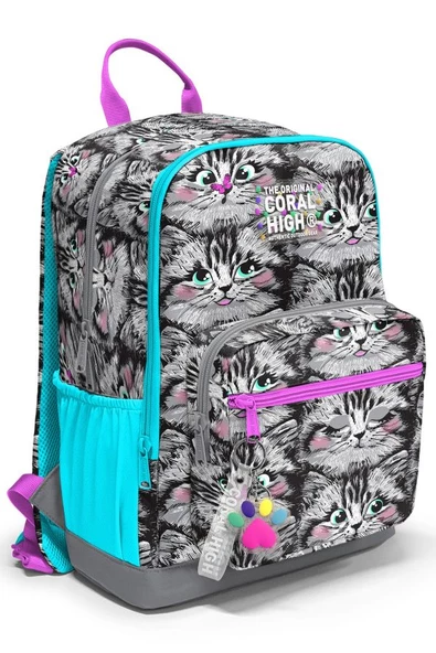 Coral High Dört Bölmeli Gri Kedi Ortaokul Çantası - Kız Çocuk ürün görseli 1