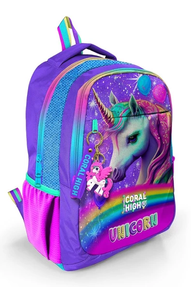 Coral High Mor Simli Unicorn İlkokul Ortaokul ve Günlük Sırt Çantası - Kız Çocuk ürün görseli 1