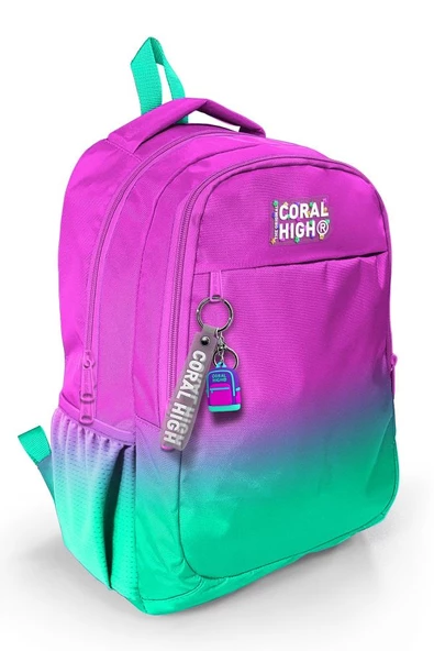 Coral High Pembe Su Yeşili Renk Geçişli İlkokul Ortaokul ve Günlük Sırt Çantası - Kız Çocuk ürün görseli 1