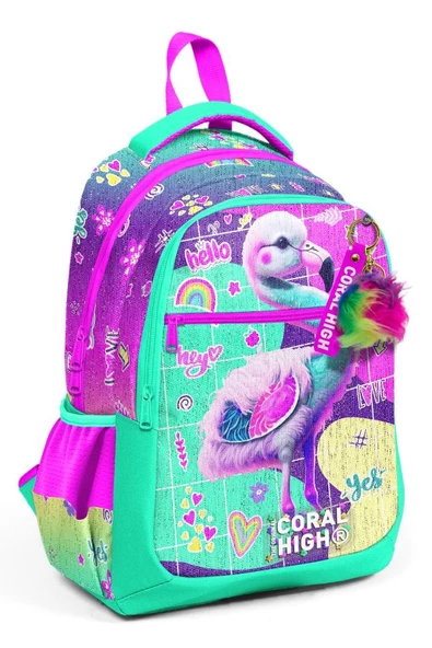 Coral High Pembe Su Yeşili Flamingo Desenli Kız Çocuk İlkokul Çantası ve Günlük Sırt Çantası ürün görseli 1