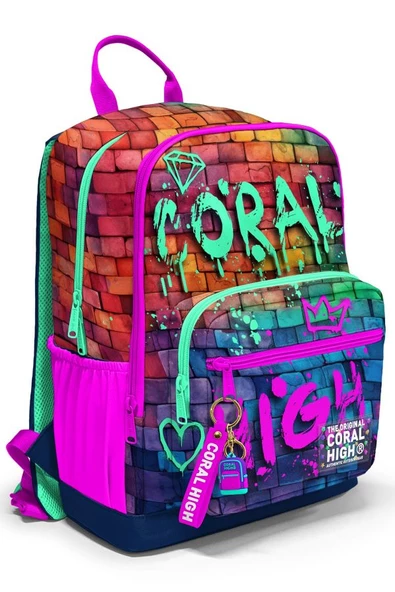 Coral High Dört Bölmeli Pembe Lacivert Grafiti Ortaokul Çantası - Kız Çocuk ürün görseli 1