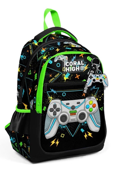Coral High Siyah Fosforlu Yeşil Gamer Desenli Erkek Çocuk İlkokul Çantası ve Günlük Sırt Çantası ürün görseli 1