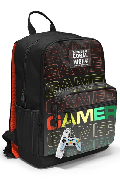 Coral High Dört Bölmeli Siyah Gri Gamer Ortaokul Çantası - Erkek Çocuk ürün görseli 1