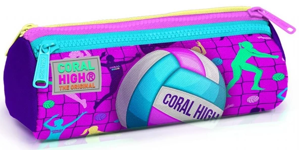 Coral High Pembe Mor Voleybol Üç Bölmeli Kalem Çantası - Kız Çocuk ürün görseli 1
