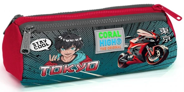 Coral High Gri Nefti Anime Motorsiklet Üç Bölmeli Kalem Çantası - Erkek Çocuk ürün görseli 1