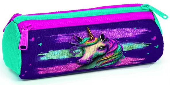 Coral High Pembe Su Yeşili Unicorn Üç Bölmeli Kalem Çantası - Kız Çocuk ürün görseli 1