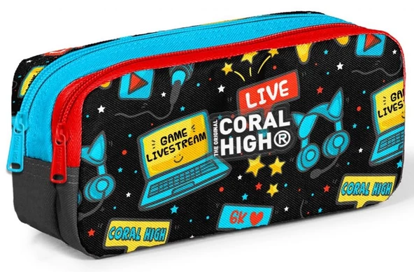 Coral High Siyah Mavi Gamer İki Bölmeli Kalem Çantası - Erkek Çocuk ürün görseli 1