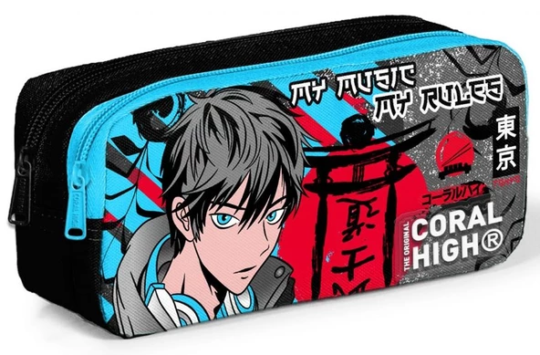Coral High Siyah Mavi Anime İki Bölmeli Kalem Çantası - Erkek Çocuk ürün görseli 1