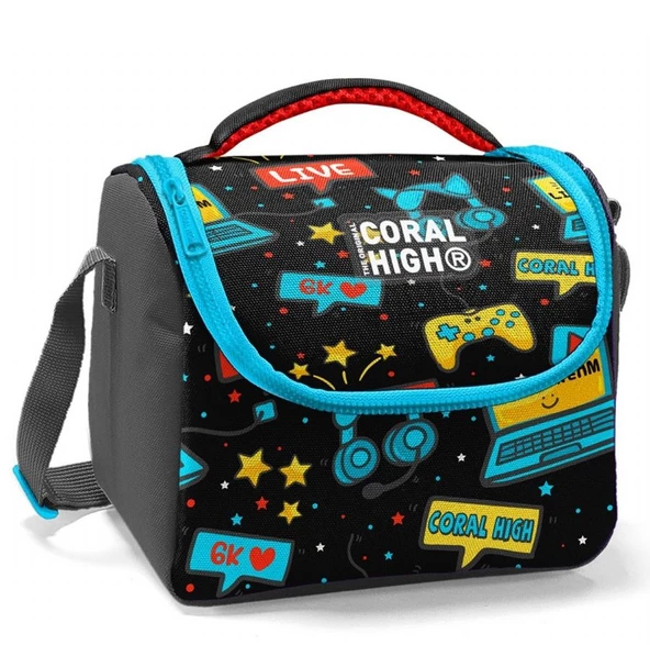 Coral High Siyah Mavi Gamer Isı Yalıtımlı Beslenme Çantası - Erkek Çocuk ürün görseli 1