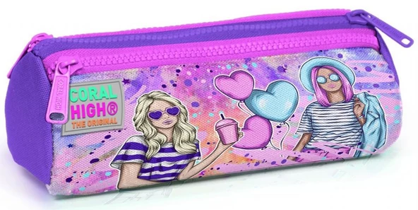 Coral High Pembe Mor Fashion Girl Üç Bölmeli Kalem Çantası - Kız Çocuk ürün görseli 1