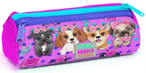 Coral High Pembe Köpek Üç Bölmeli Kalem Çantası - Kız Çocuk ürün görseli 1