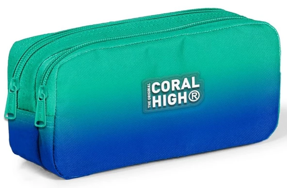 Coral High Yeşil Saks Renk Geçişli İki Bölmeli Kalem Çantası - Erkek Çocuk ürün görseli 1