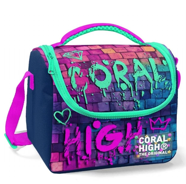 Coral High Pembe Lacivert Grafiti Isı Yalıtımlı Beslenme Çantası - Kız Çocuk ürün görseli 1