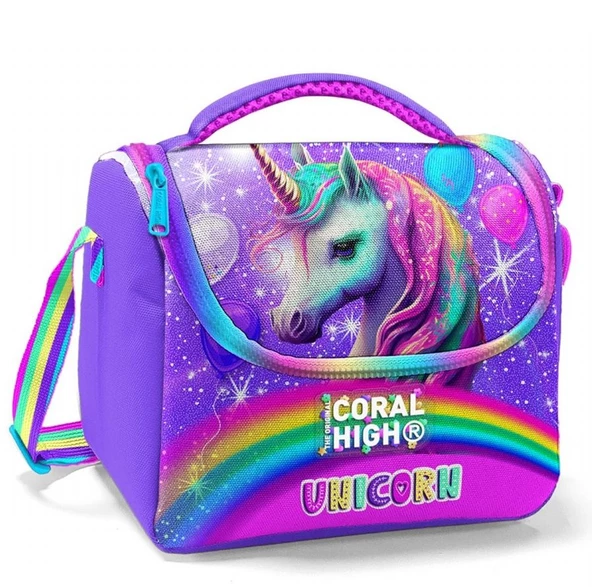 Coral High Mor Simli Unicorn Isı Yalıtımlı Beslenme Çantası - Kız Çocuk ürün görseli 1