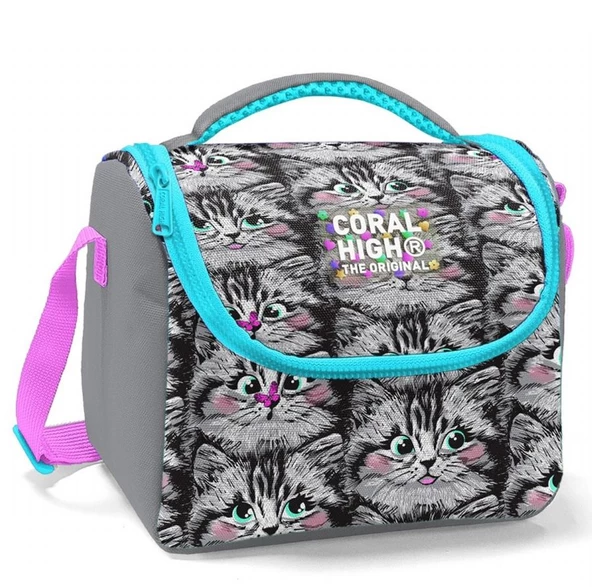 Coral High Gri Kedi Isı Yalıtımlı Beslenme Çantası - Kız Çocuk ürün görseli 1