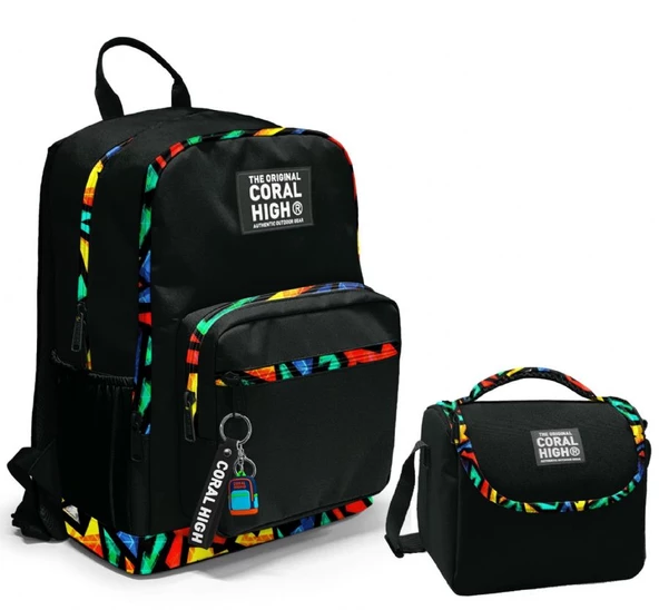 Coral High Dört Bölmeli Ortaokul Çantası ve Beslenme Çantası Seti - Siyah Grafiti - Erkek Çocuk ürün görseli 1