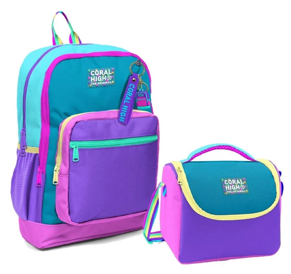 Coral High Dört Bölmeli Kız Çocuk Okul Sırt Çantası ve Beslenme Seti - Pembe Pastel Renkli ürün görseli 1