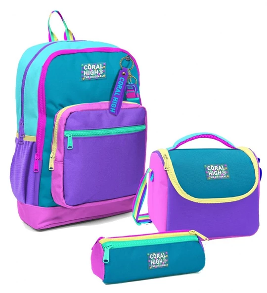 Coral High Kız Çocuk Üçlü İlkokul Okul Çanta Seti - Pembe Pastel Renkli ürün görseli 1