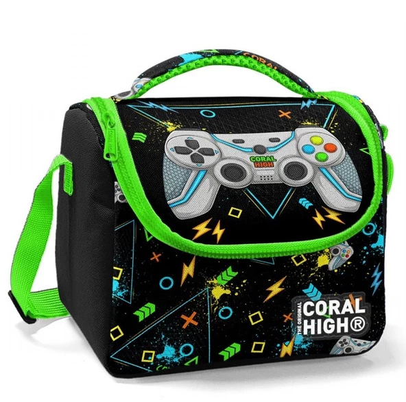 Coral High Siyah Fosforlu Yeşil Gamer Isı Yalıtımlı Beslenme Çantası - Erkek Çocuk ürün görseli 1