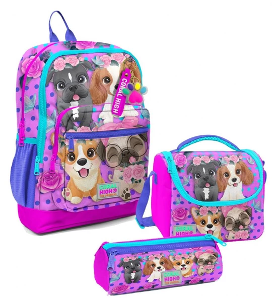 Coral High Kız Çocuk Üçlü İlkokul Okul Çanta Seti - Pembe Köpek ürün görseli 1