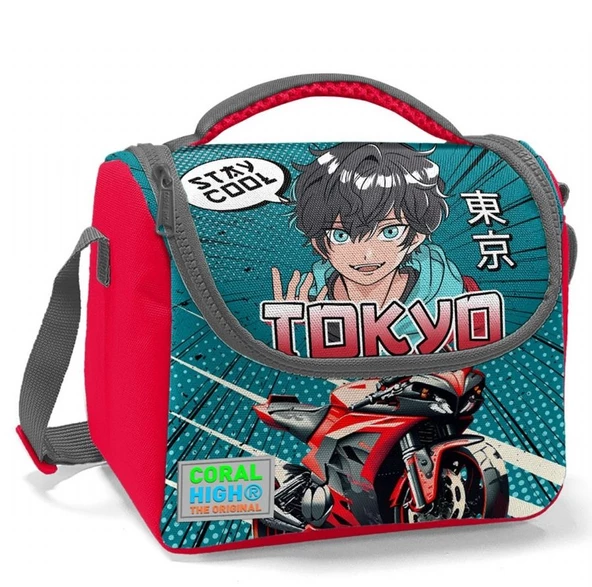 Coral High Gri Nefti Anime Motorsiklet Isı Yalıtımlı Beslenme Çantası - Erkek Çocuk ürün görseli 1