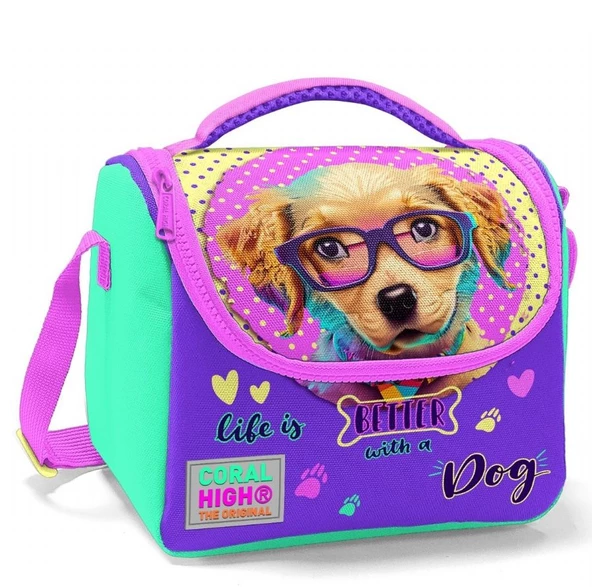 Coral High Sarı Pembe Sevimli Köpek Isı Yalıtımlı Beslenme Çantası - Kız Çocuk ürün görseli 1