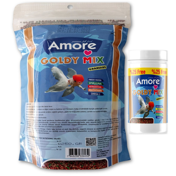 Amore Goldy Mix %37 Yüksek Protein 250 gr Easy-Fill-Pack ve 125 ml Granül Japon Balık Yemi ürün görseli 1