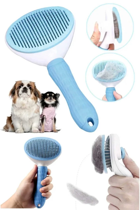 Pet Tarağı Otomatik Temizlenen Tuşlu Evcil Hayvan Fırçası Kedi Köpek Tüy Toplayıcı Tarak ürün görseli 1