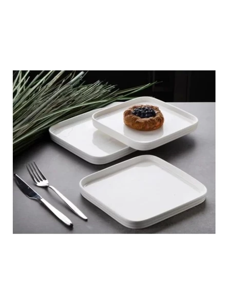 Gönül GNL 3470 Beyaz Porselen Kare Tabak 19 cm 6'lı ürün görseli 1