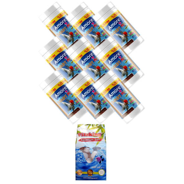 Amore Goldy Mix %37 Protein Japon Balığı Yemi 9 adet 125ml, Kaya Tuzu Tabletleri ürün görseli 1